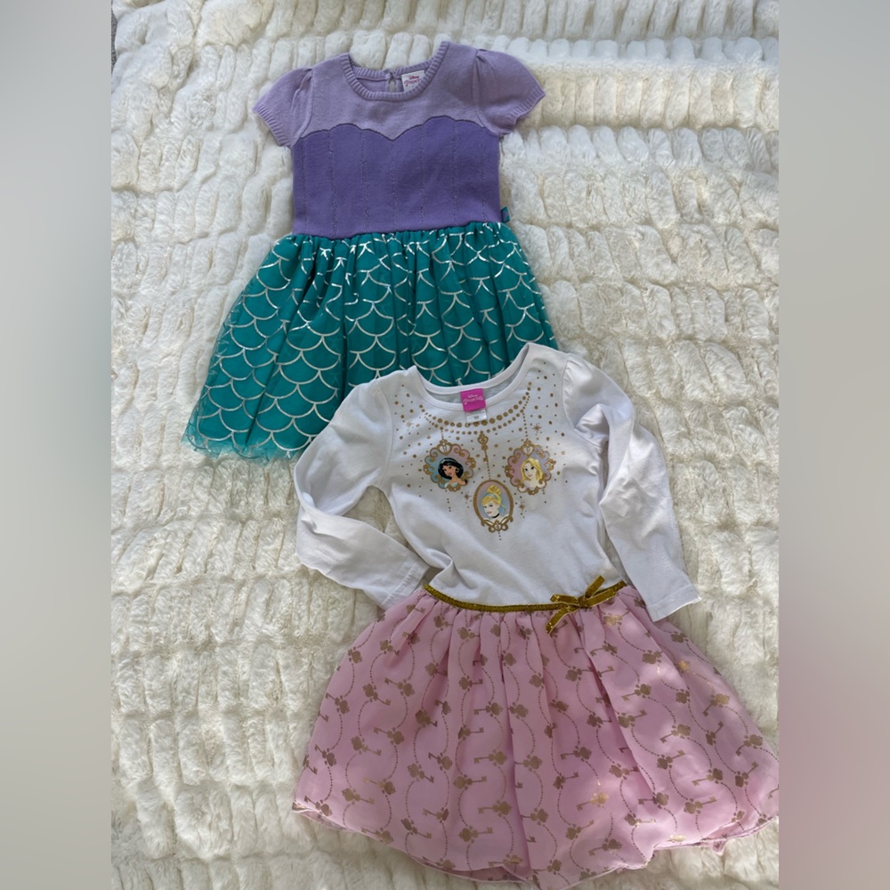 Disney Pink and Green Dress with Crew Neck and Cuffed Sleeves.  Size 5